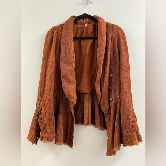 16. Free People Throwback Corduroy Military Lace Bell Sleeve Jacket Blazer - Picture 13 of 16